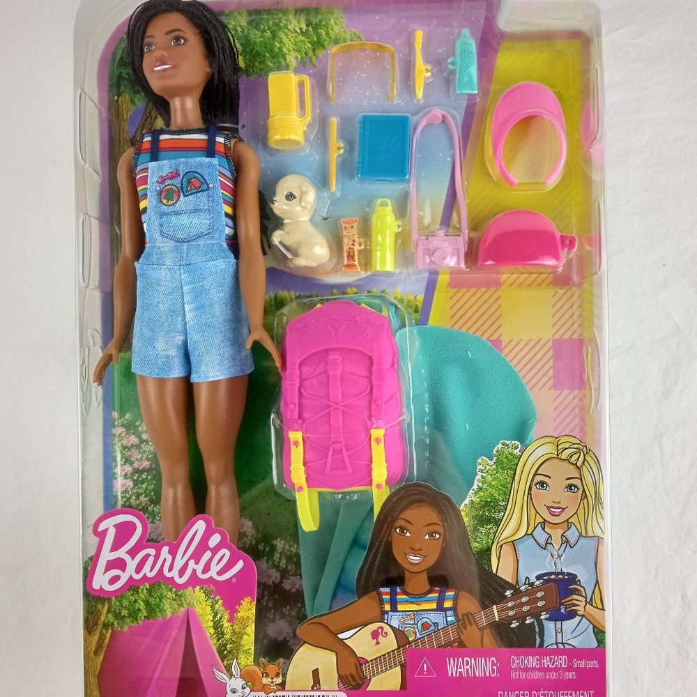 New BARBIE It Takes Two BROOKLYN Camping Doll w Puppy Backpack Sleeping Bag Etc